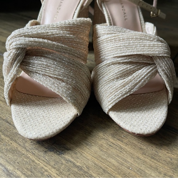 NEW Loeffler Randall Reed Cream Sparkle Pleated Twist Heels Sandals 8 - Picture 9 of 12
